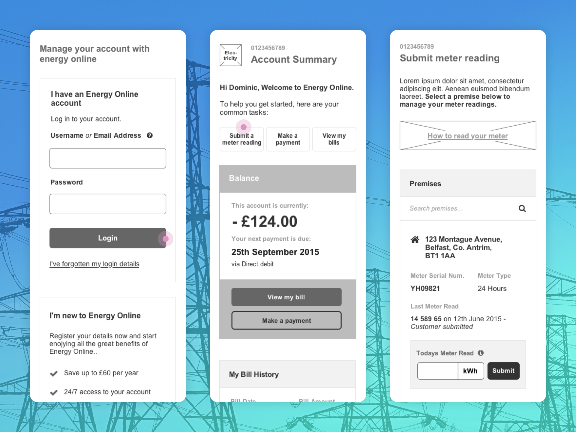 Energy online mobile ux flows